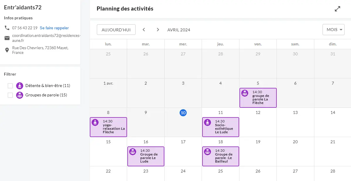 Planning des activités